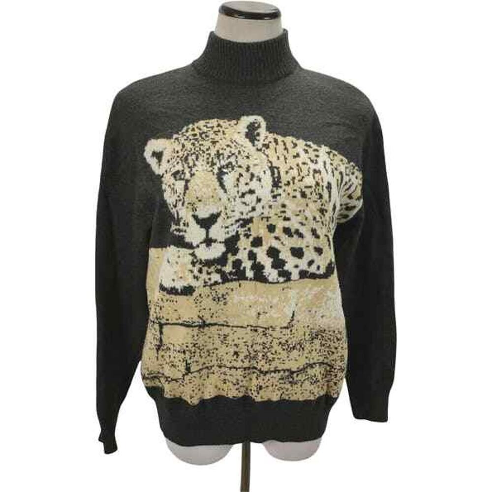 St. John Collection Front Back Graphic Cheetah Top Size S Wool Blend Oversized